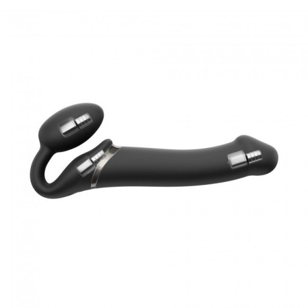 фото Безремневой страпон с вибрацией Strap-On-Me Vibrating Black L, диаметр 3,7см, пульт ДУ, регулируемый