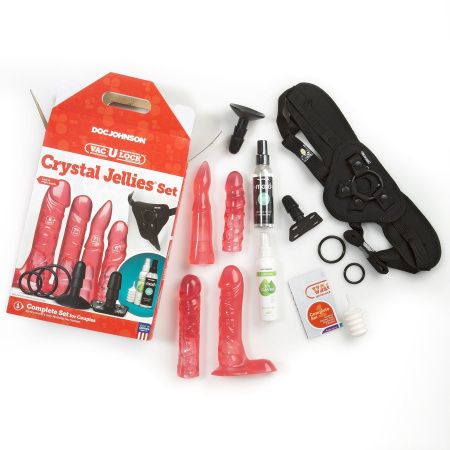 фото Набор для страпона Doc Johnson Vac-U-Lock Crystal Jellies Set, диаметр 3,8см, 2х4,5см, 5,1см
