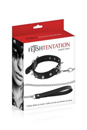 фото Ошейник с шипами и с поводком Fetish Tentation Spikes and Leash