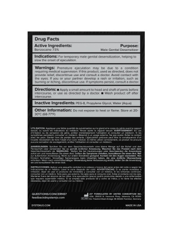 фото Пролонгирующий спрей System JO Prolonger Spray with Benzocaine (60 мл) не содержит минеральных масел