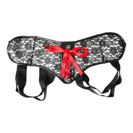 фото Трусы для страпона Sportsheets - SizePlus Grey&Black Lace Corsette, широкий пояс, бант, кружево