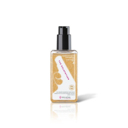 фото Смазка с частицами золота Mystim The Goldfather (250 мл) подходит для электростимуляции