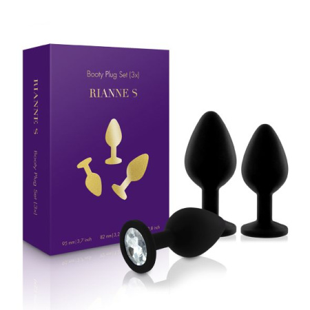 фото Набор анальных пробок с кристаллом Rianne S: Booty Plug Set Black, диаметр 2,7см, 3,5см, 4,1см