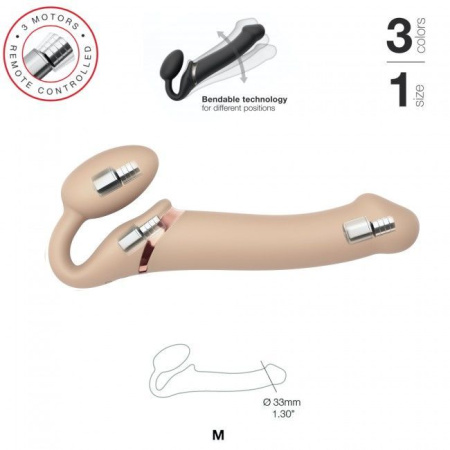 фото Безремневой страпон с вибрацией Strap-On-Me Vibrating Flesh M, диаметр 3,3см, пульт ДУ, регулируемый