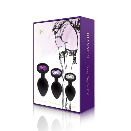 фото Набор анальных пробок с кристаллом Rianne S: Booty Plug Set Black, диаметр 2,7см, 3,5см, 4,1см
