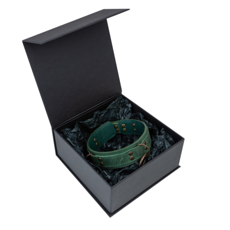 фото Премиум ошейник LOVECRAFT размер M зеленый, натуральная кожа, в подарочной упаковке