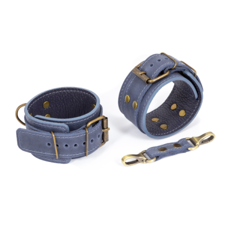 фото Премиум поножи LOVECRAFT голубые, натуральная кожа, в подарочной упаковке