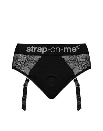 фото Кружевные трусы для страпона с подвязками для чулок Strap-On-Me DIVA HARNESS - M