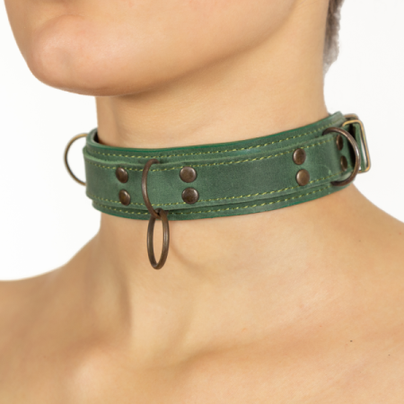 фото Премиум ошейник LOVECRAFT размер M зеленый, натуральная кожа, в подарочной упаковке