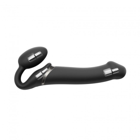 фото Безремневой страпон с вибрацией Strap-On-Me Vibrating Black M, диаметр 3,3см, пульт ДУ, регулируемый