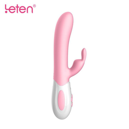фото Вибратор-кролик с массирующим стволом и подогревом Leten Abby Pink, два мотора
