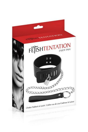 фото Ошейник с замком и с поводком Fetish Tentation Padlock and Leash