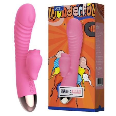 фото Вибратор-кролик с подогревом и шаловливым язычком для клитора Leten Wonderful Pink