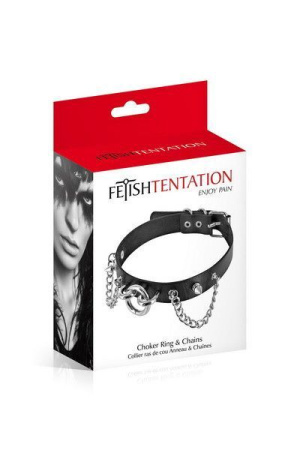 фото Ошейник цепочками, шипами и кольцом Fetish Tentation Choker Rings and Chains, экокожа