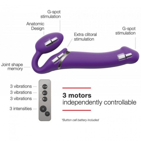 фото Безремневой страпон с вибрацией Strap-On-Me Vibrating Violet L, диаметр 3,7см, пульт ДУ, регулируемы