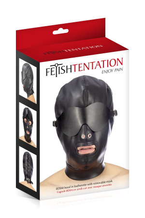 фото Капюшон для БДСМ со съемной маской Fetish Tentation BDSM hood in leatherette with removable mask