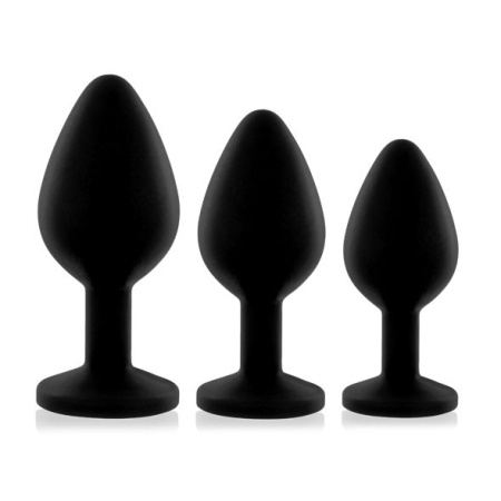 фото Набор анальных пробок с кристаллом Rianne S: Booty Plug Set Black, диаметр 2,7см, 3,5см, 4,1см