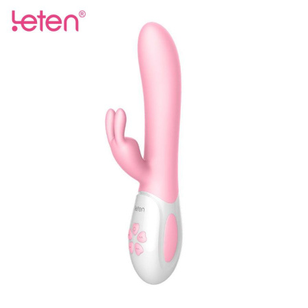 фото Вибратор-кролик с массирующим стволом и подогревом Leten Abby Pink, два мотора