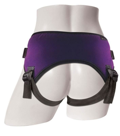 фото Трусы для страпона Sportsheets - Lush Strap On Purple, широкий бархатистый пояс, очень комфортные