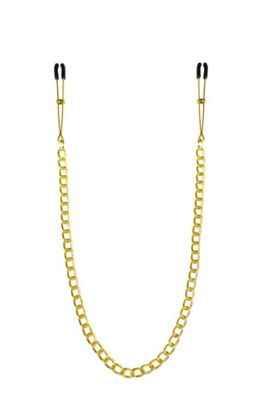 Тонкие зажимы для сосков с цепочкой Feral Feelings - Chain Thin nipple clamps, золото/черный