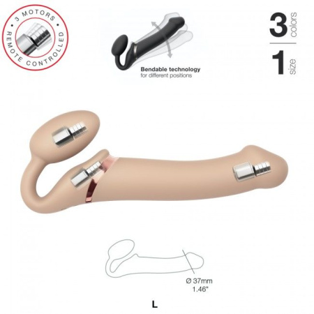 фото Безремневой страпон с вибрацией Strap-On-Me Vibrating Flesh L, диаметр 3,7см, пульт ДУ, регулируемый