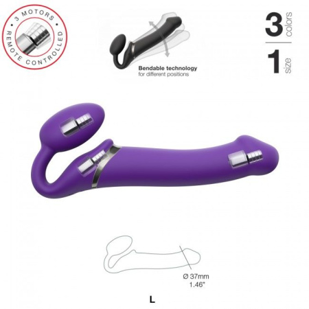 фото Безремневой страпон с вибрацией Strap-On-Me Vibrating Violet L, диаметр 3,7см, пульт ДУ, регулируемы